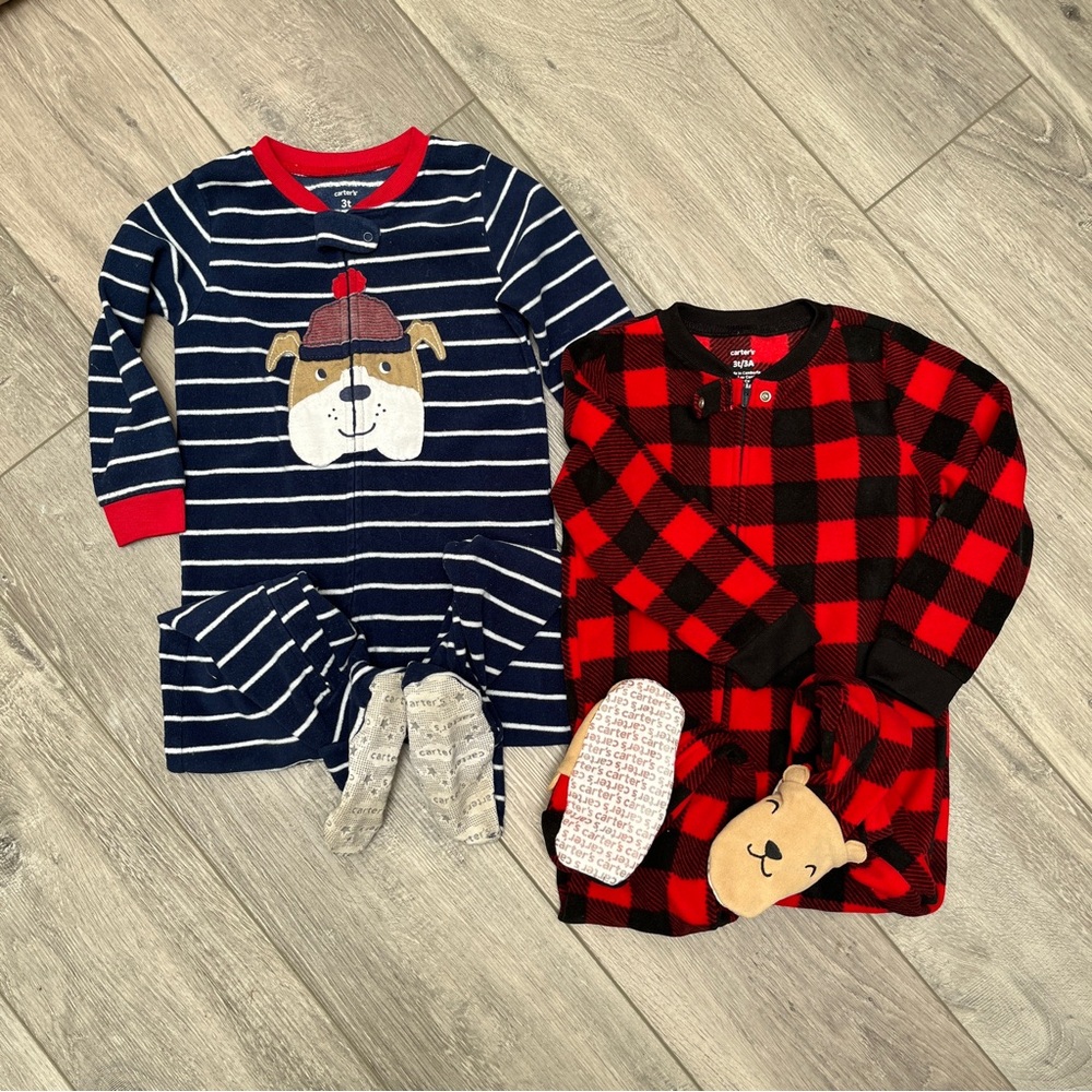 Fleece Kids Pajama Set - Blue Stripes & Red Plaid